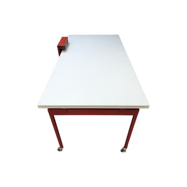 Used knoll antenna 60" mobile white top desk w/ power module, red frame/legs