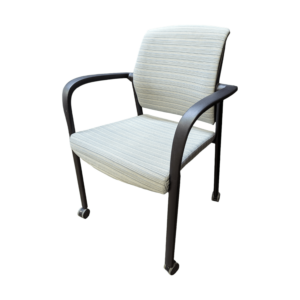 Used allsteel mobile chair with striped fabric seat black frame
