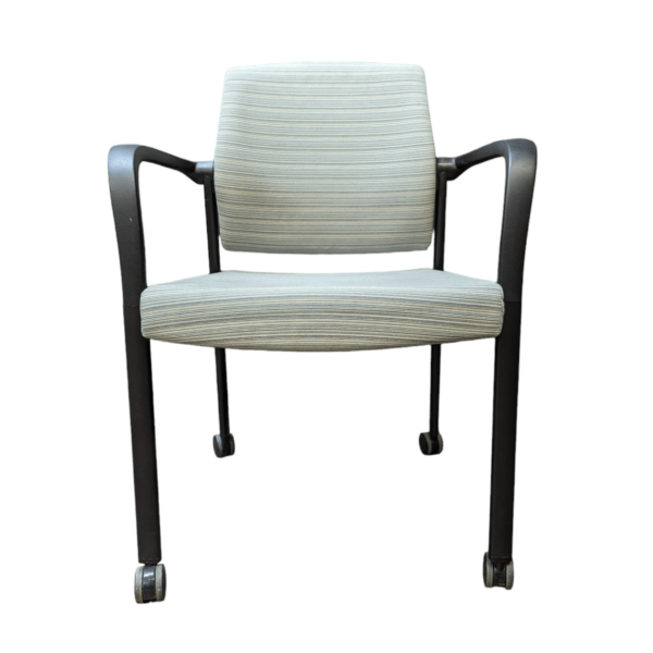 Used allsteel mobile chair with striped fabric seat black frame