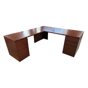 Used knoll lh l-shape desk with bbf & ff - cherry