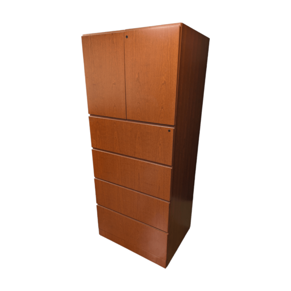 Used knoll 2 door 4 drawer storage cabinet in cherry - 30x24x72