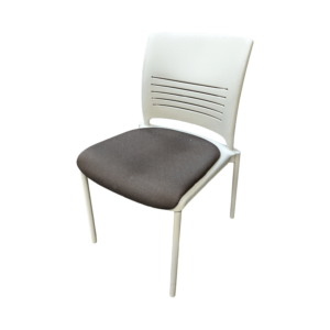 Used Ki strive poly bar height chair white with brown padded seat