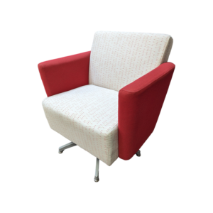 used national fringe swivel club chair - red/white