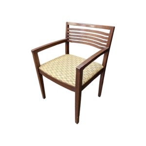 Used Kimball Studio Ricchio Guest Chair, Dark Maho Wood Frame with Tan Pattern Fabric